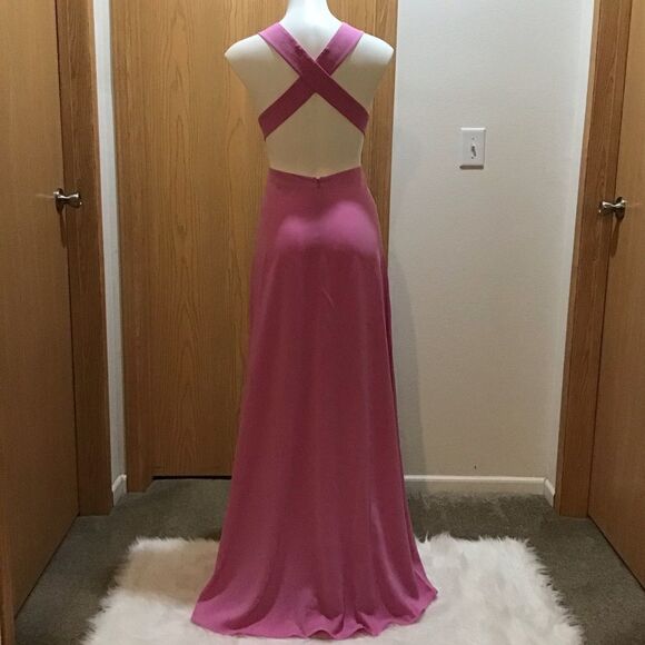 Jill Stuart Pink Deep V Neck Halter Maxi Gown Dress Size 10 - Picture 4 of 9